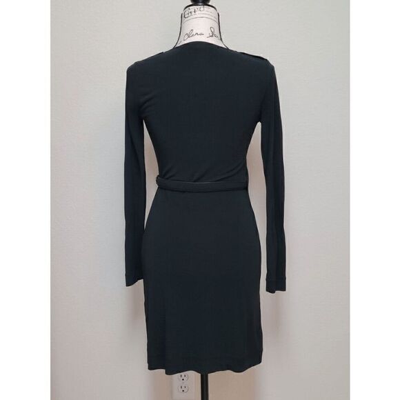 BANANA REPUBLIC Black Stretch Long Sleeve Belted Wrap Dress Size XS - Picture 14 of 15